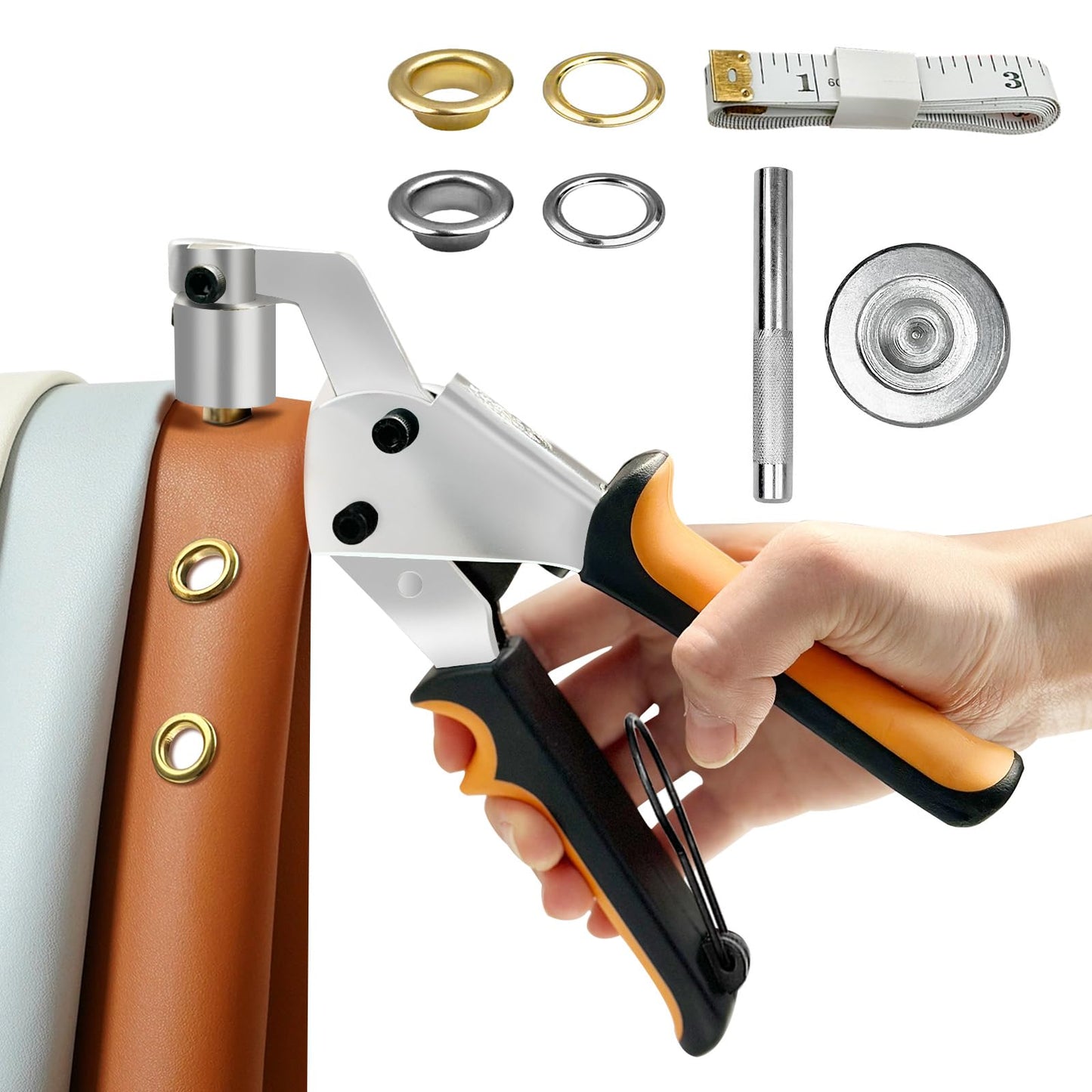 GTAAOY Heavy Duty Grommet Tool Kit, 1000Pcs 3/8 Inch Eyelet Press Pliers(10mm), Manual Handheld Puncher Set for Banner DIY Tarp Ring Repair and Installation(250set Silver + 250set Gold)