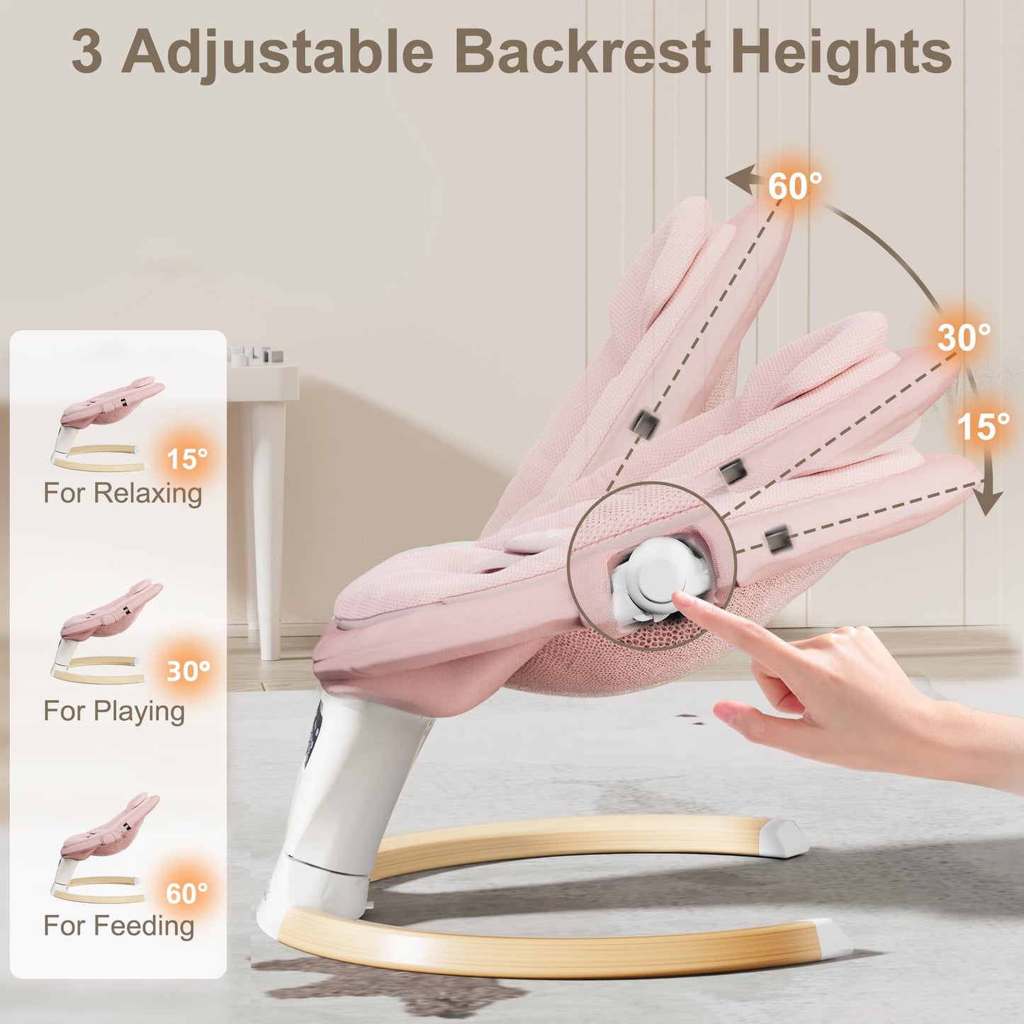 TimChic Baby Swings for Infants, Portable Infant Swing with 5-Speeds, 3-Adjustable Height, 3 Timer & 12 Lullabies, Mutil-Function Electric Swing for Baby, Indoor & Outdoor Use (Pink)