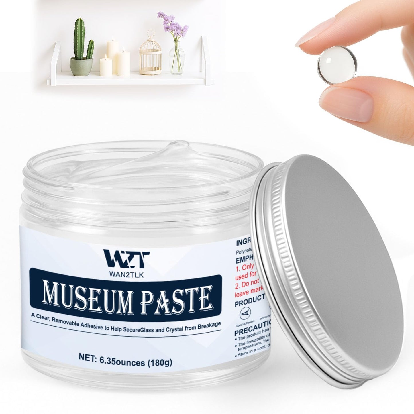 WAN2TLK 180g Exhibits Fixing Gel for Museum - Clear, Removable & Reusable Putty Wax for Securing Antiques, Glass, and Breakable Collectibles from Falling (Non-Toxic)