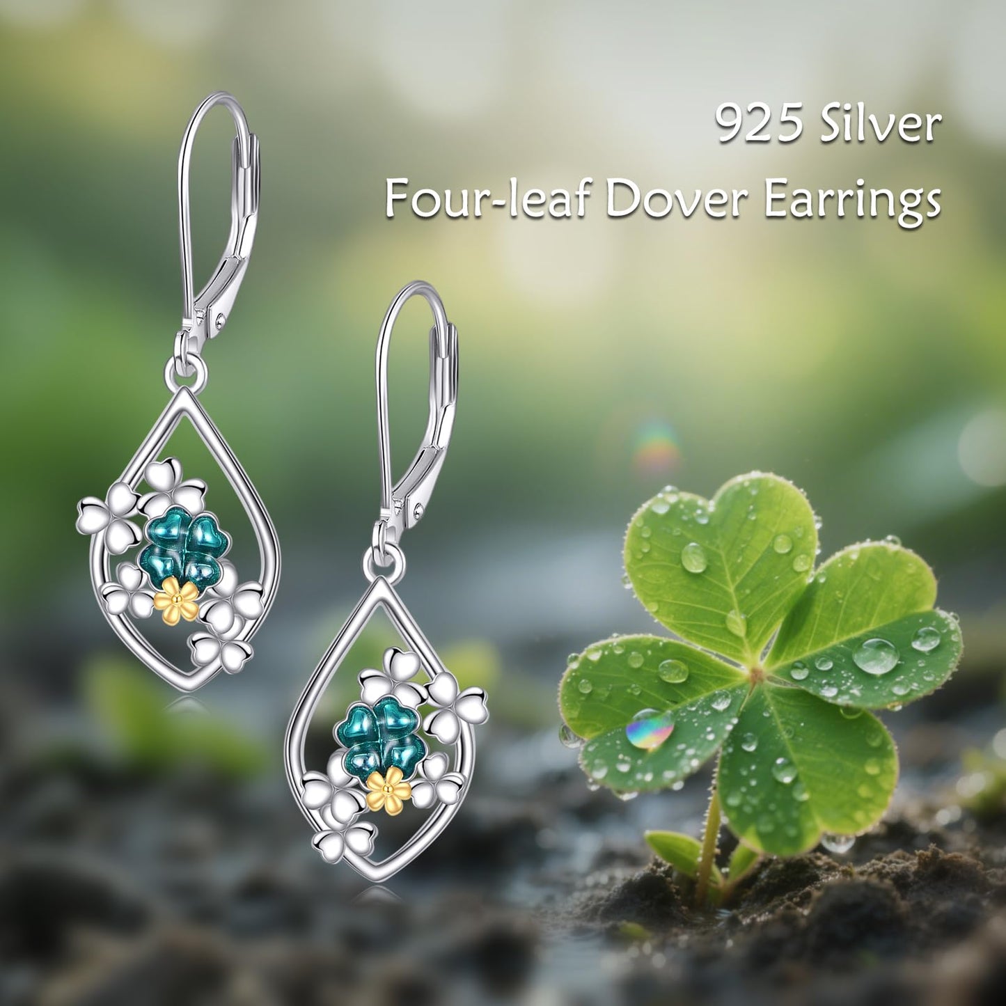 Shamrock Earrings for Women Sterling Silver Four Leaf Dangle Drop Clover Earrings Jewelry Gifts
