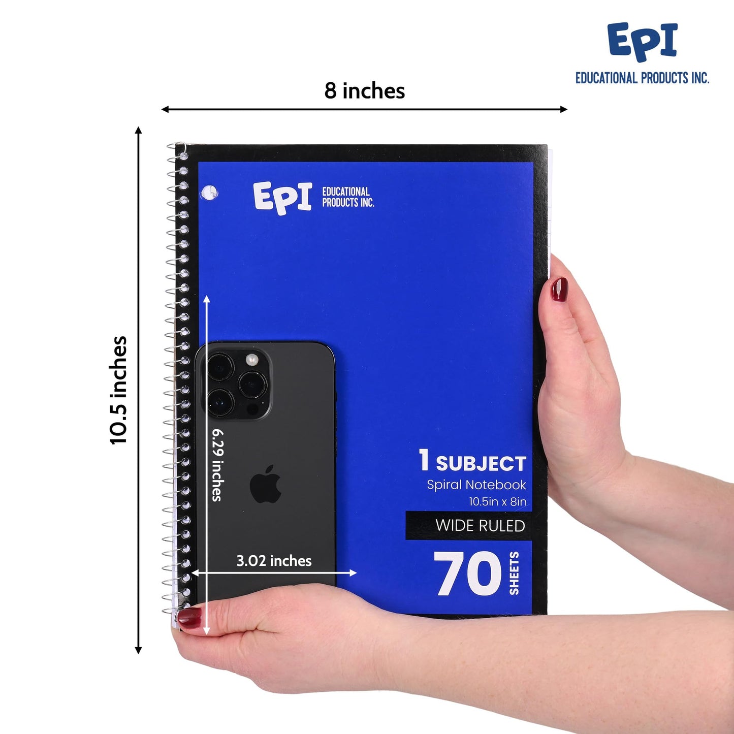 EPI Spiral Notebook | Wide - 70 Sheets, Durable Spiral Binding | 10.5 x 8 in | Classroom Supplies | School, Office, Note Taking, Journaling - 12 Pack