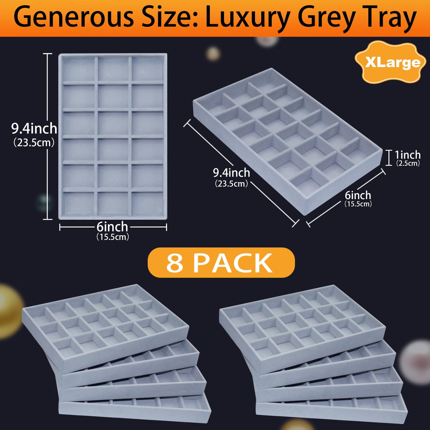 7Color Sky X-Large Jewelrys Tray for Drawer 8 Pack Earring Organizer Stackable Velvet Jewelry Organizer Dresser Rings Studs Earring Holder