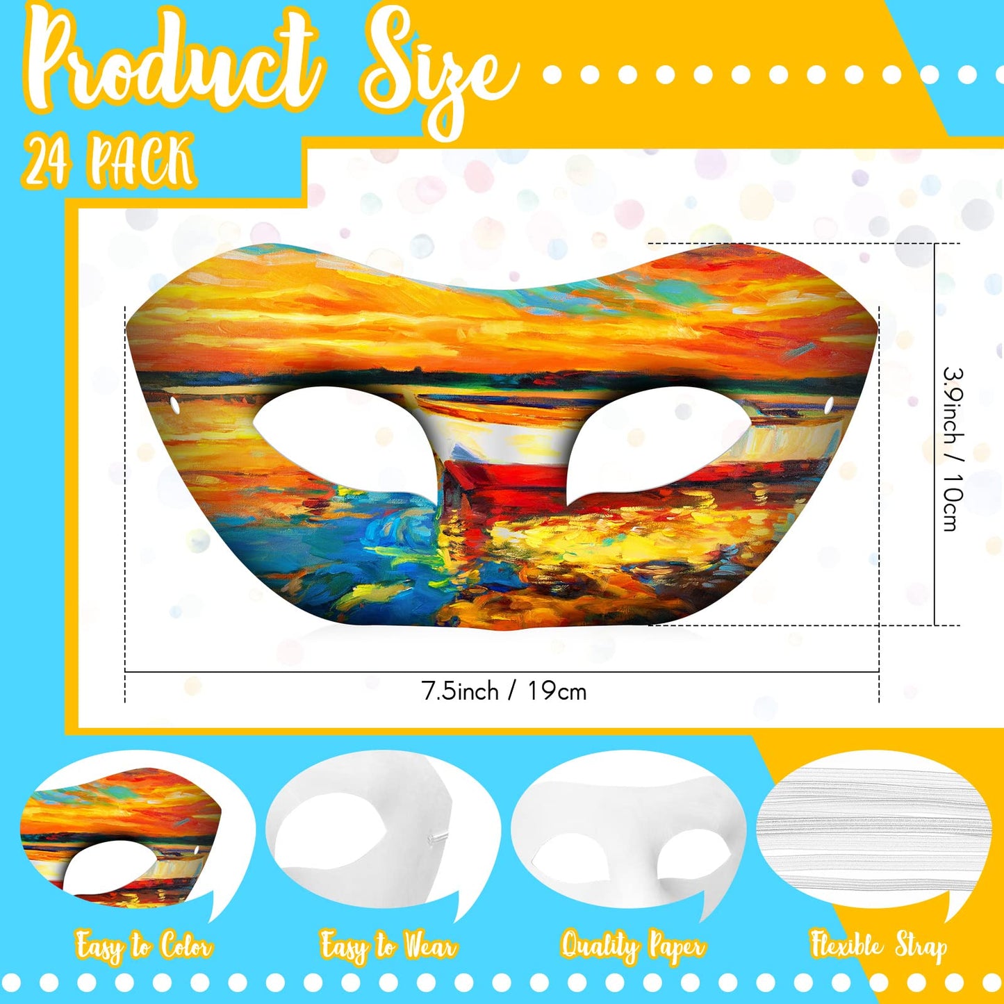 Leyndo 24 Pcs Paper Mache Masks Half Face White Masquerade Mask DIY Blank Mardi Gras Halloween Cosplay Party (Modern Style)