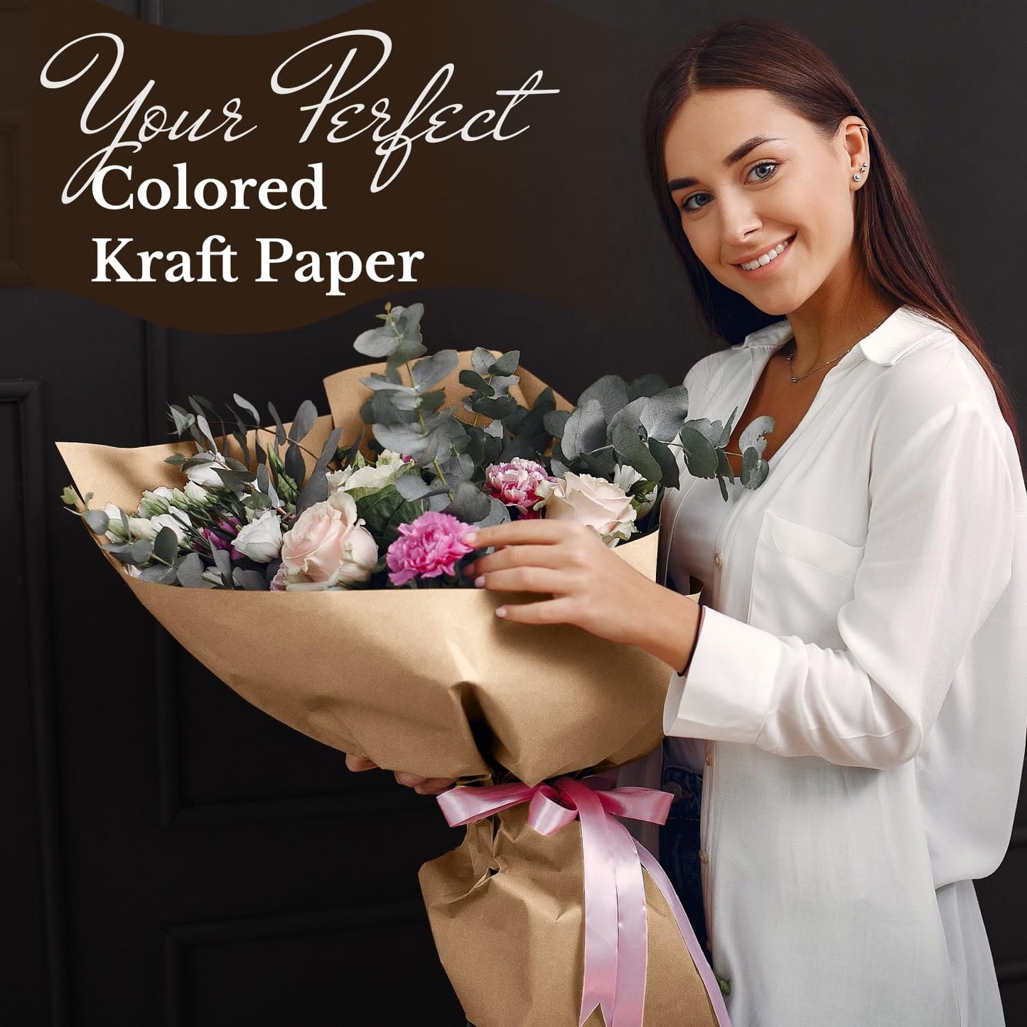 Paclord Flower Wrapping Kraft Paper, 12" x 1200" (100 ft), 45 lbs Thickness – Brown Paper Roll for Bouquet Wrapping, Floristic Shops, and Flower Decorations