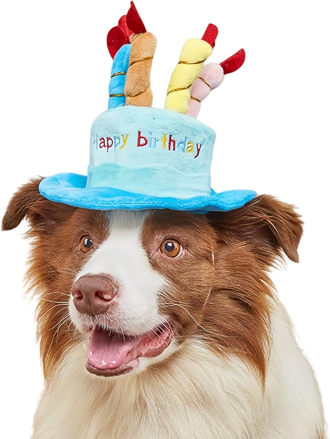 Cute Pet Party Hat for Dogs&Cats - Soft Fluffy Birthday Cap with 5 Color Candles (Blue), Adjustable Strap for Halloween,Costume&Photo Shoots,Fits Small to Large Pets,Washable&Comfortable (Pink)