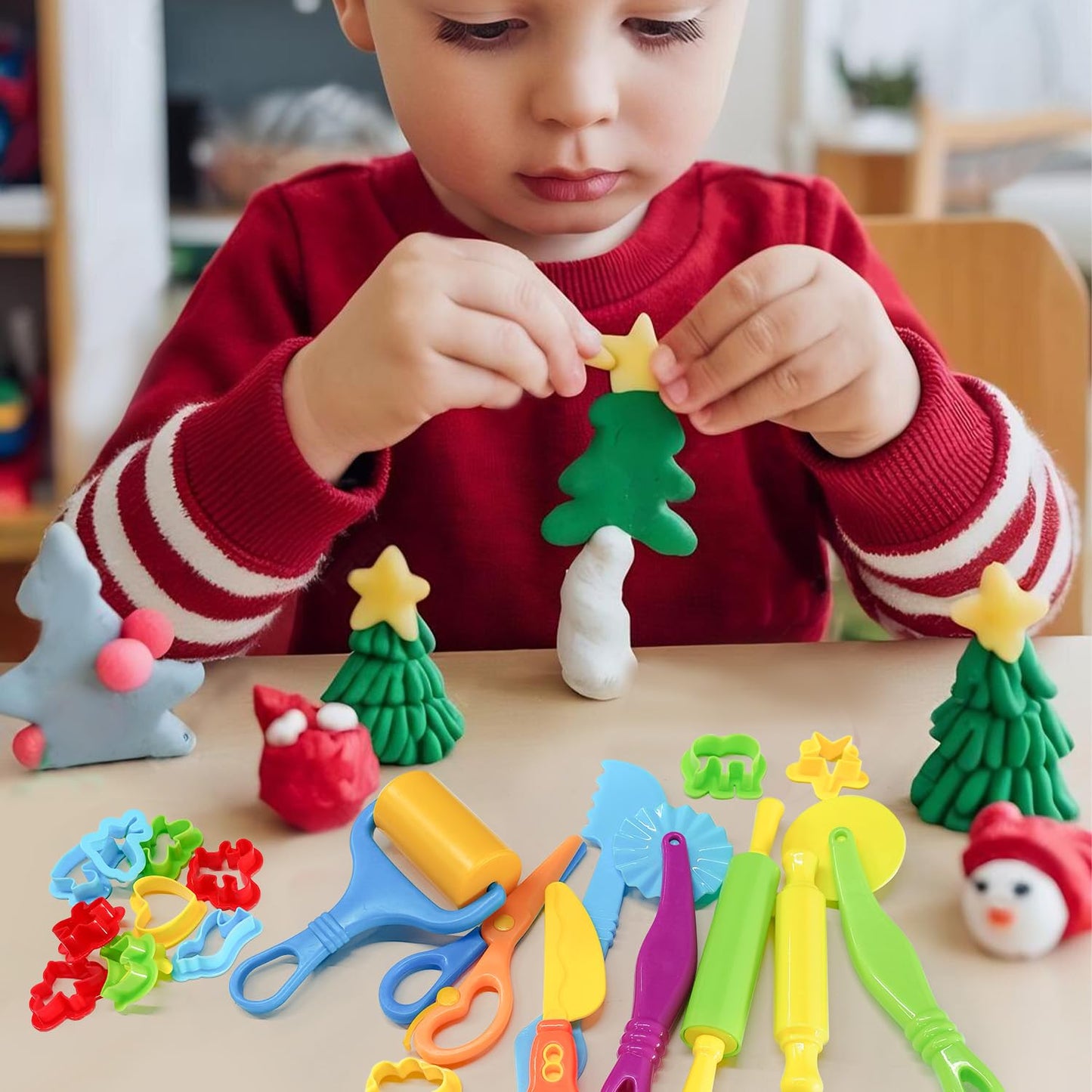 Playdough Tool Kit, 28 Pcs Basic Clay and Dough Tools Starter Set for Kids Ages 3+ Creative Play Accessories with Various Shape Molds & Cutters, Sensory Clay Toys Gifts for Back to School Christmas