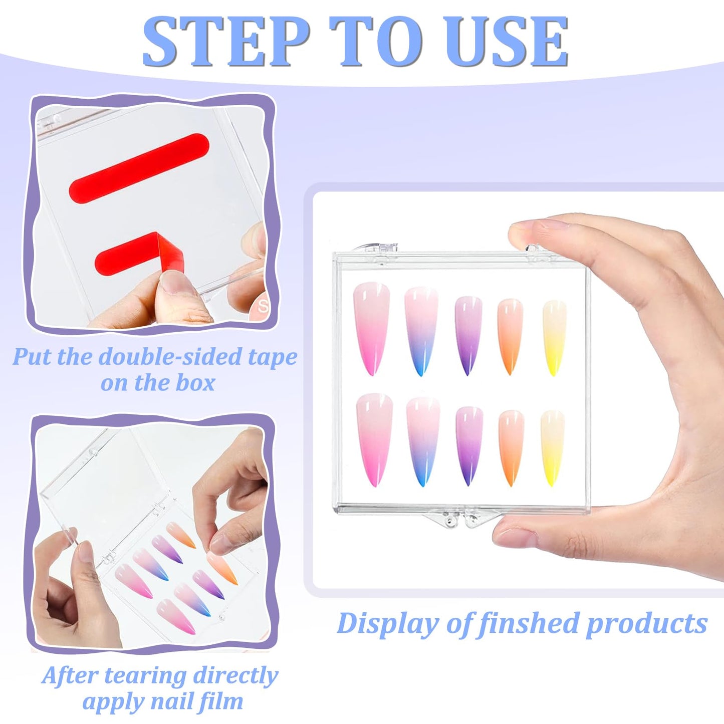 30 Sets Press on Nail Box Nail Display Case Artificial Nail Display Storage Box with 60 Pcs Adhesive Double Sided Tape Press On Nail Packaging for Nail Salon (Clear, 2.76 x 2.76 inch)