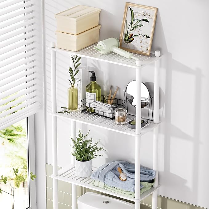 AmazerBath Bamboo Over The Toilet Storage Shelf, Over Toilet Bathroom Organizer Rack, 3-Tier Bathroom Shelves Over Toilet, Space Saver, White