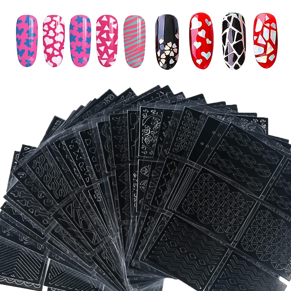 144 Pcs Nail Stencil for Nail Art 72 Designs Nails Art Stickers Hollow DIY French Tip Guides Manicure Decals Cute Elegant Patterns Printing Templates Stencil Tool Nail Decoration Supplies
