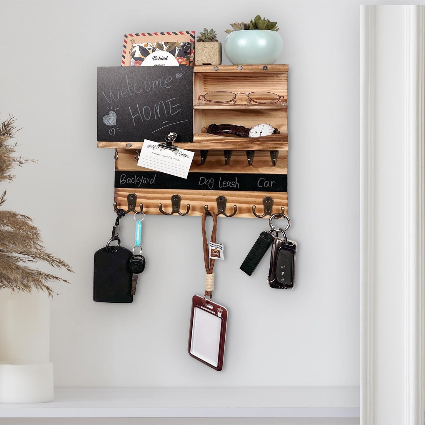 UBMRK Key Holder for Wall Mounted Keys and Mail Holder Decorative Farmhouse Organizer Wall Hanger with Hooks Small Key Shelf for Home Entryway Hallway Bedroom Decor New Home Gift