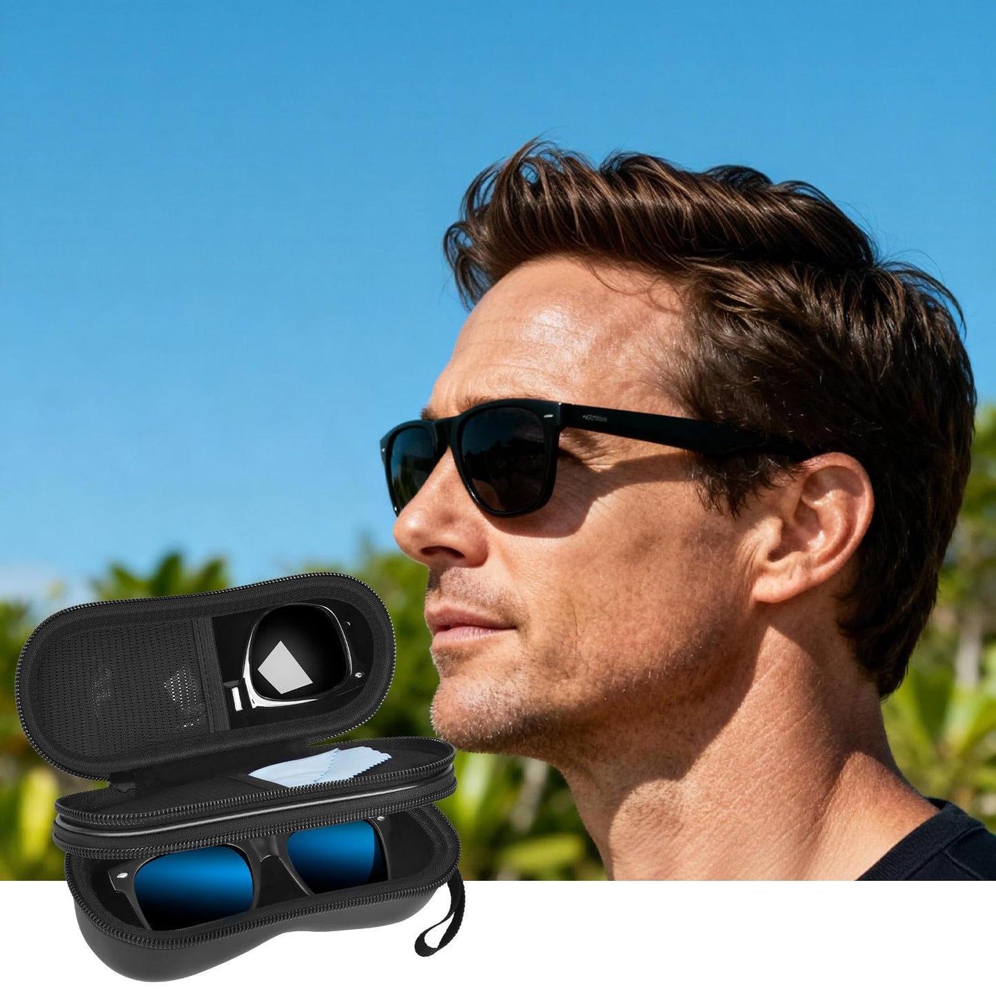 ANKHOH Double Sunglasses Case Eyeglasses Organizer, Eye Glass Storage Holder, Portable Travel Eyewear Glasses Protective Pouch Bag for Men Women(Box Only)