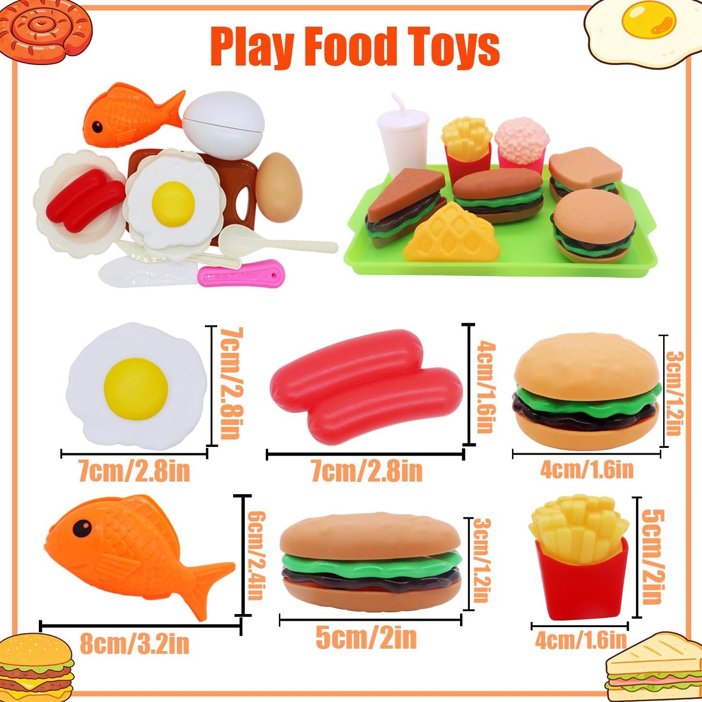 HOXBUR Pretend Play Kitchen Accessories for Kids, 77Pcs Cutting Fruits Vegetables Hamburger Toy Kitchen Accessories with Baskets for Toddlers 3 Years Old