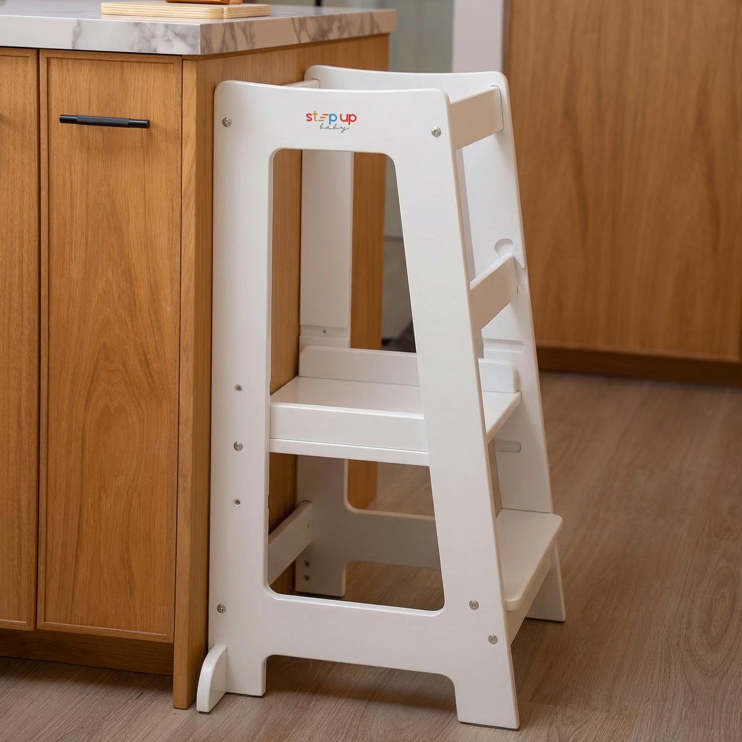 Stepup Baby Toddler Step Stool - Adjustable Height Kids Helper Step Stool, Durable, Non-Slip Platform for Bathroom Sink & Kitchen Counter, Toddler Tower for Exploration and Growth - White