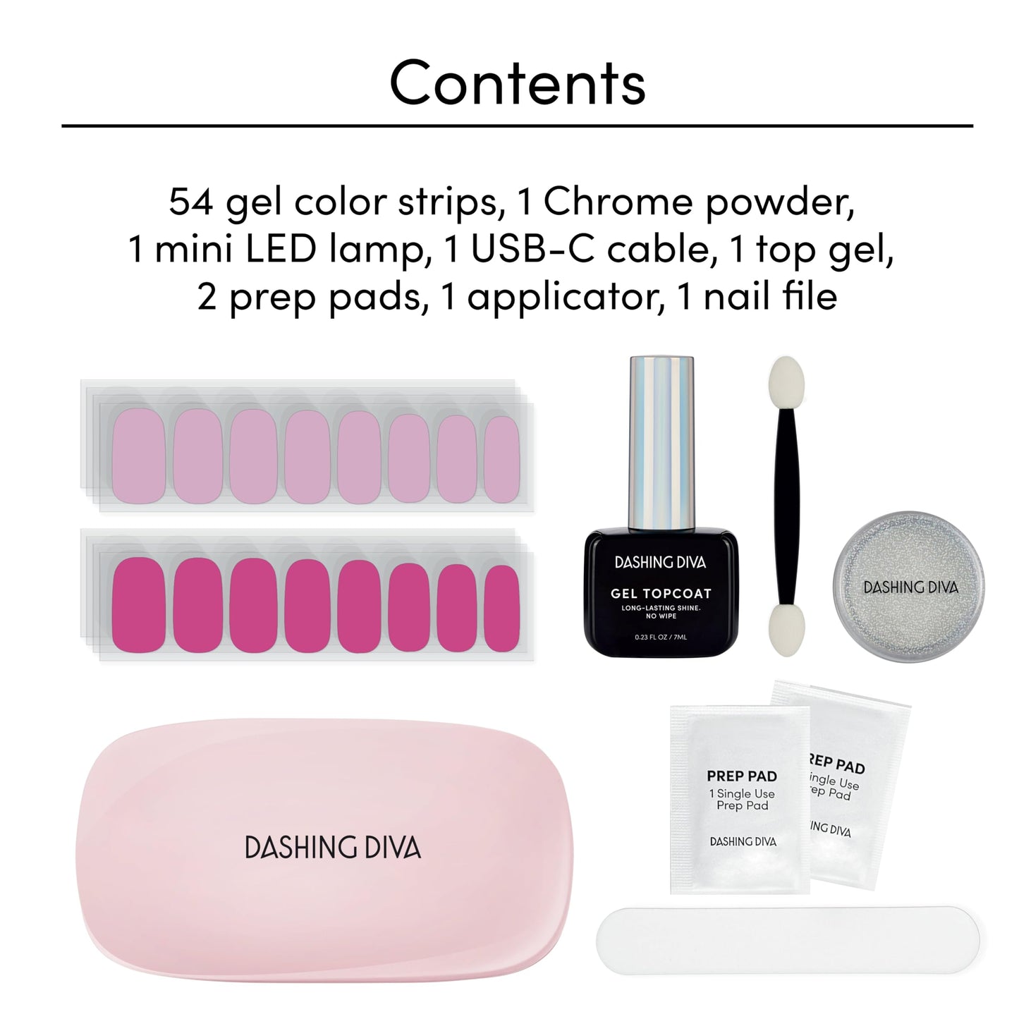 Dashing Diva Chromagic Gel Nail Strips - Pink Orbit - Easy UV Free, Chip Resistant, Long Lasting Gel Nail Stickers and Chrome Powder