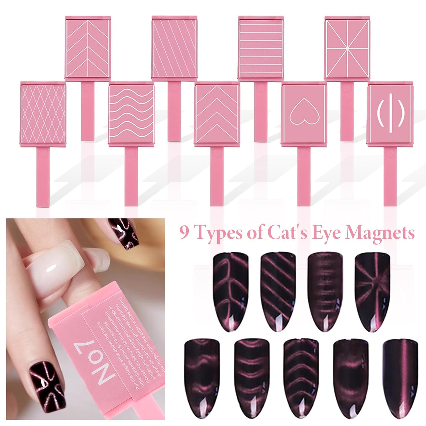 SILPECWEE 13Pcs Cat Eye Magnet for Nails, Super Magnetic Nail Polish Magnet Cat Eye Gel Nail Polish Magnet 3d Cat Eye Magnetic Wand Nail Magnets For Nail Art Tool Accessories