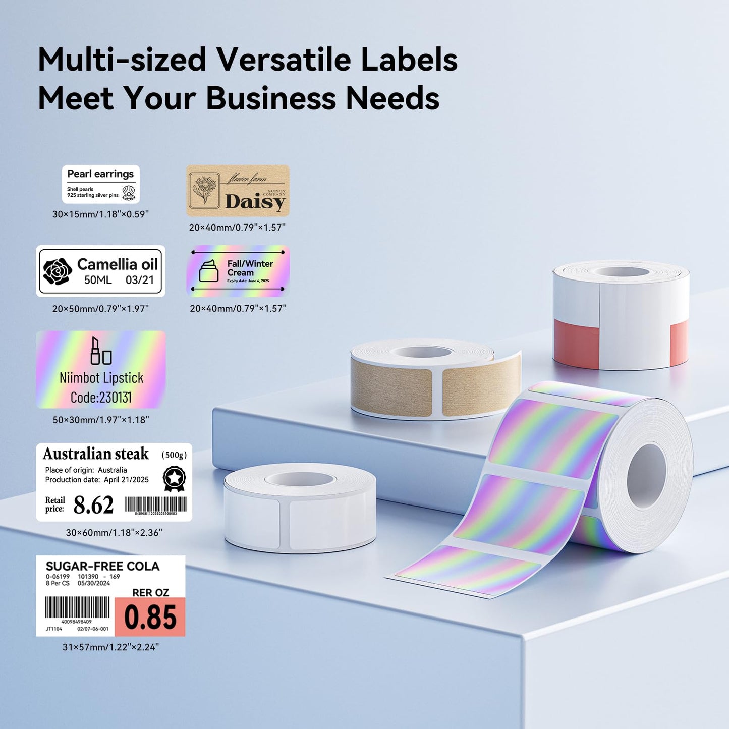 NIIMBOT M2/M3 Thermal Transfer Labels 1.18''×2.36'', 115 Tapes/Roll, for M2/M3 Label Maker, Long Storage Time, for Small Businesses, Freezer Refrigerator use(-20℃), Logo, Name, Date Labeling, White