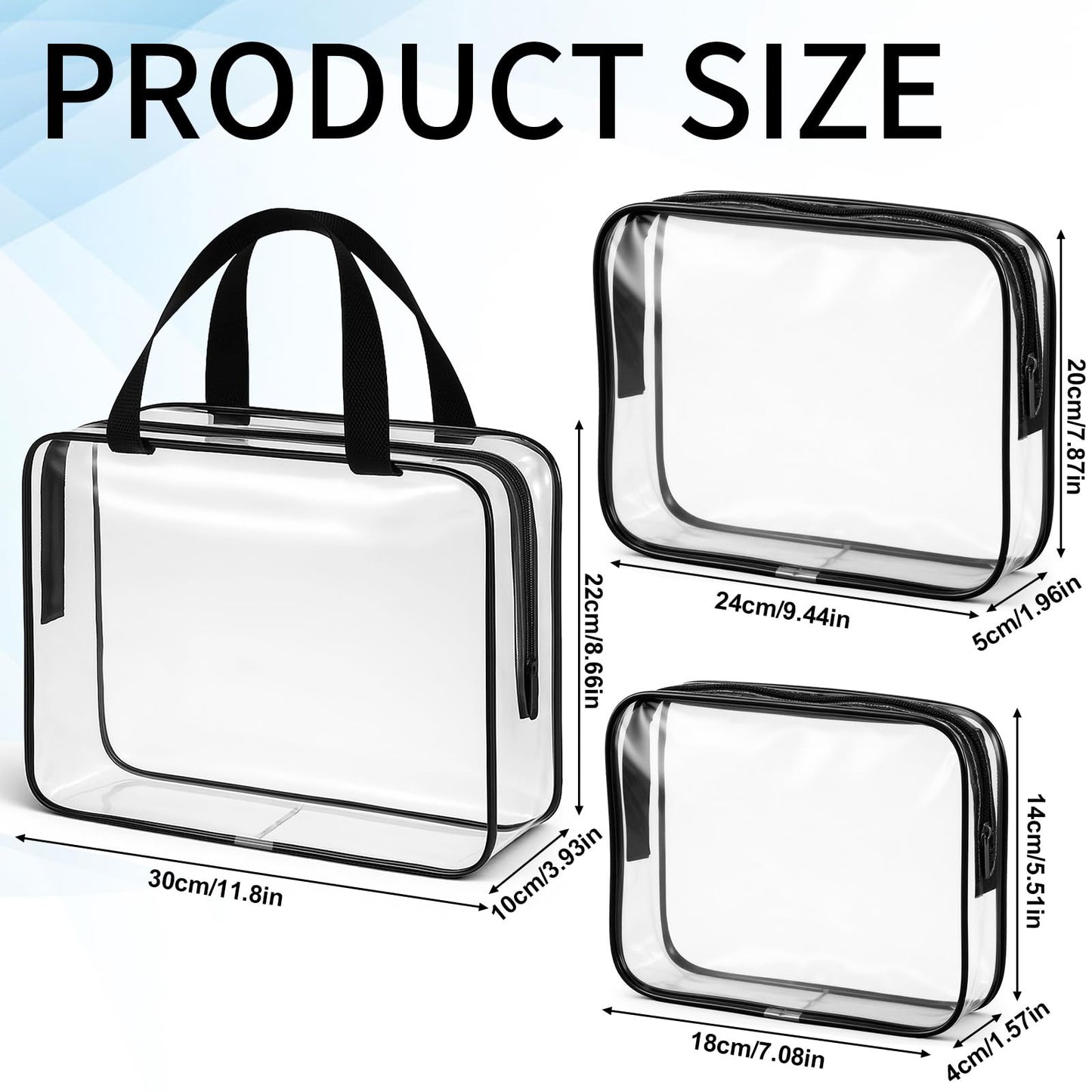 AOZUO 12 Pack Clear Makeup Bags, PVC Clear Pouches with Zipper TSA Approved Waterproof Storage Bags Multipurpose Pouch with Handle for Suitcase Pants Cashmere Sweaters Shirts Dress Storage