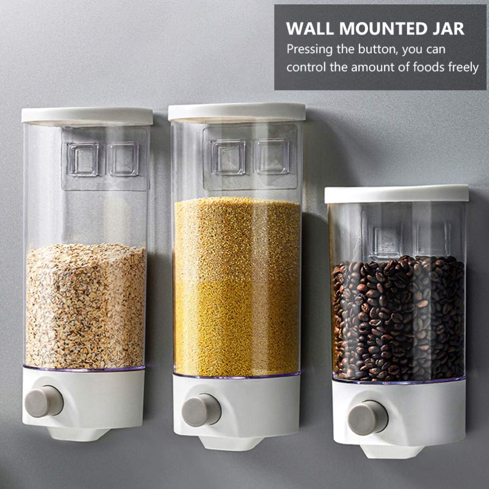 Kichvoe Wall Mounted Storage Jar with Press Button Portion Control Clear Airtight Food Dispenser Organizer for Rice Grains and Coarse Cereals 9.44X4.92X4.52In Space Saving Kitchen Storage