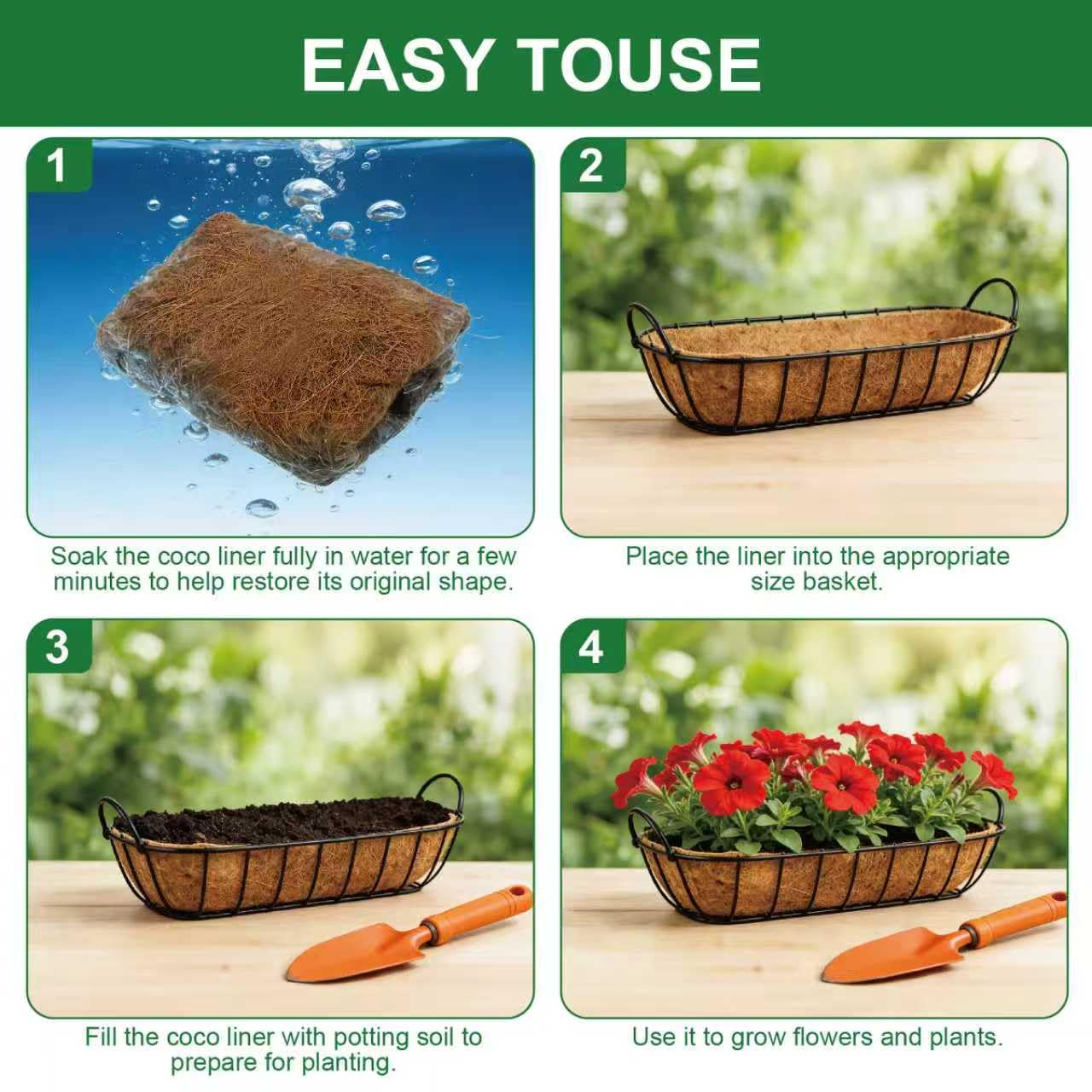 DONGXYTWH 2-Pack 24 Inch Coco Liners for Planters – Trough Coco Liner for Window Box, Fence Flower Baskets | Coco Liners for Hanging Baskets, Planter Box Liner, 24 Inch Coconut Liners for Planters.