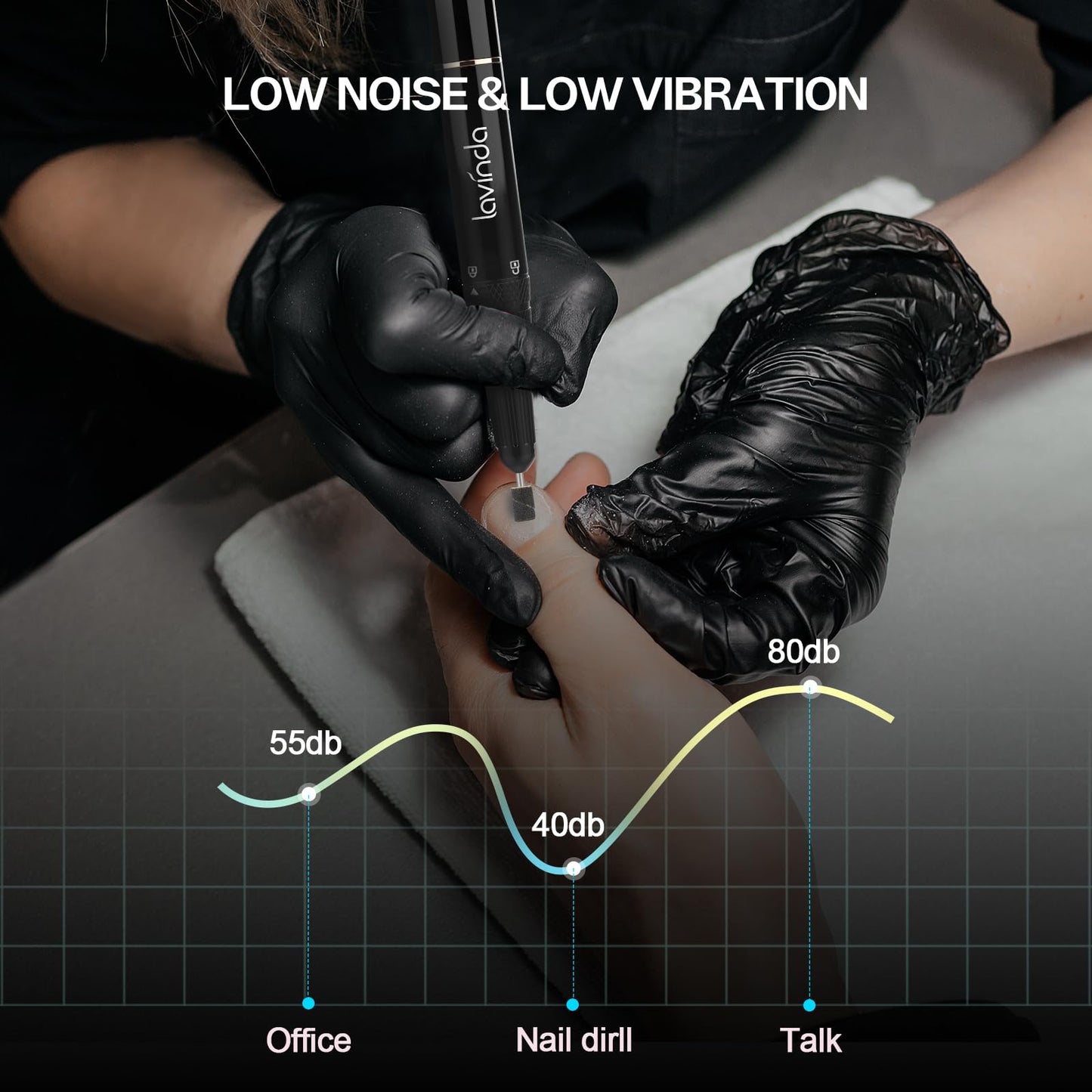 Lavinda Professional Electric Nail Drill Kit, 35000RPM Cordless Portable Machine for Acrylic Gel Nails, Rechargeable E File With Black Rhinestones, Manicure Tools (Black)