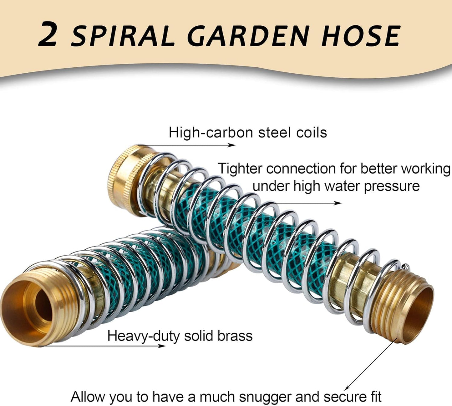 Triumpeek 3/4" Brass 2 Way Hose Splitter, Brass 2 Way Garden Hose Connector with 2 Pcs Garden Hose Coiled Spring Protectors and 6 Rubber Washers