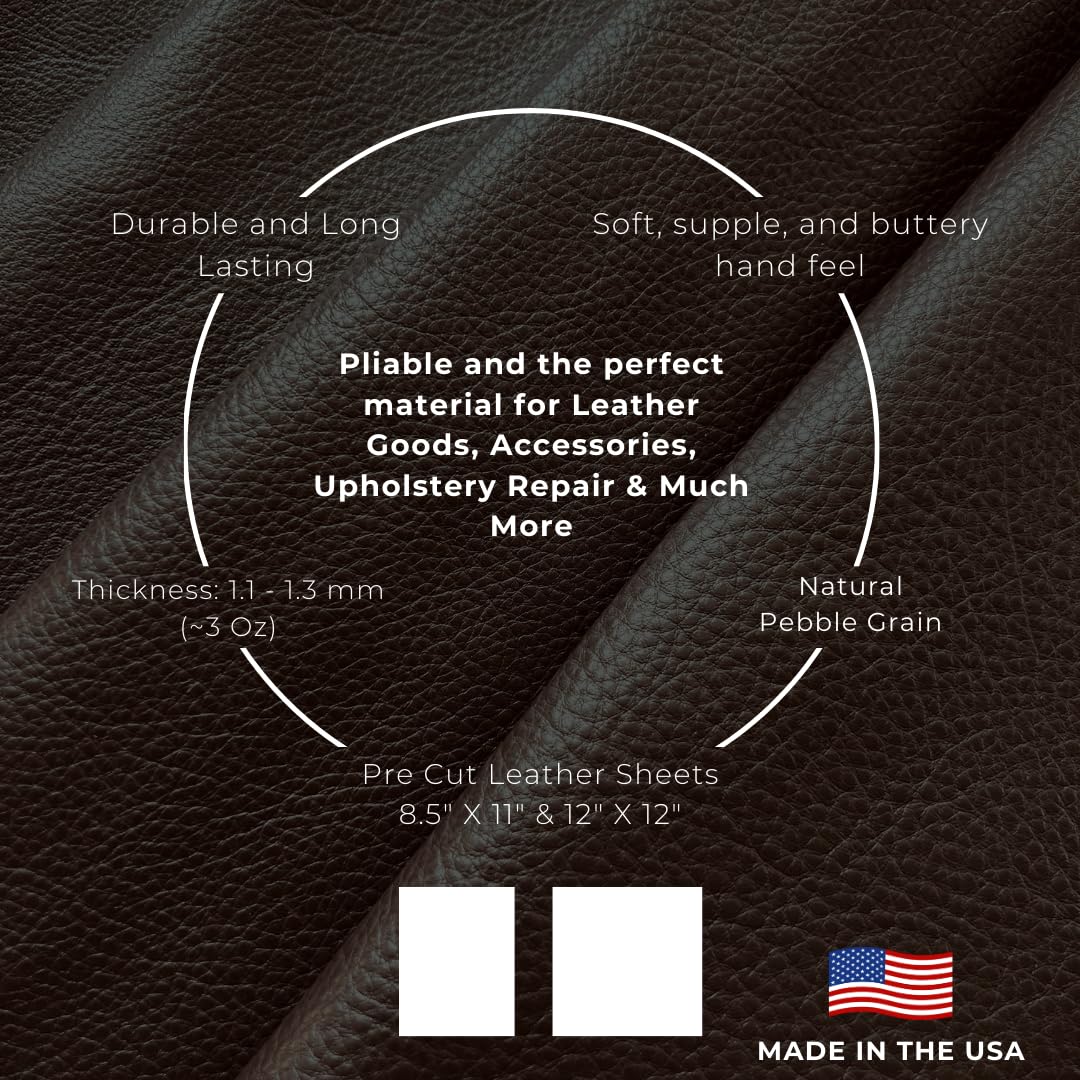 Natural Grain Cow Leather: 8.5'' x 11'' Pre Cut Leather Pieces (Cognac, 1 Piece)