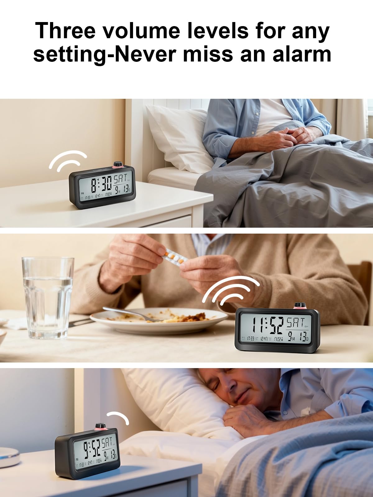 Bovintex Medication Pill Reminder, Rechargeable Talking Alarm Clock with 3 Custom Voice Recording Alarms, Touch-to-Talk, a Digital Alarm Clocks Gift for Mom/Dad/Seniors/Elderly(Black)