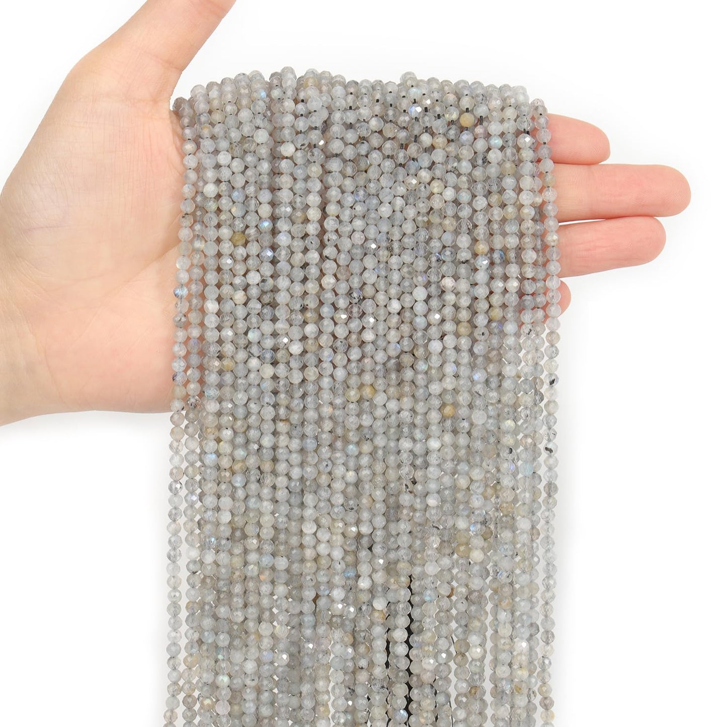Song Xi 120pcs 3mm Natural Gray Labradorite Gemstone Beads Faceted Round Loose Stone Beads for Jewelry Making