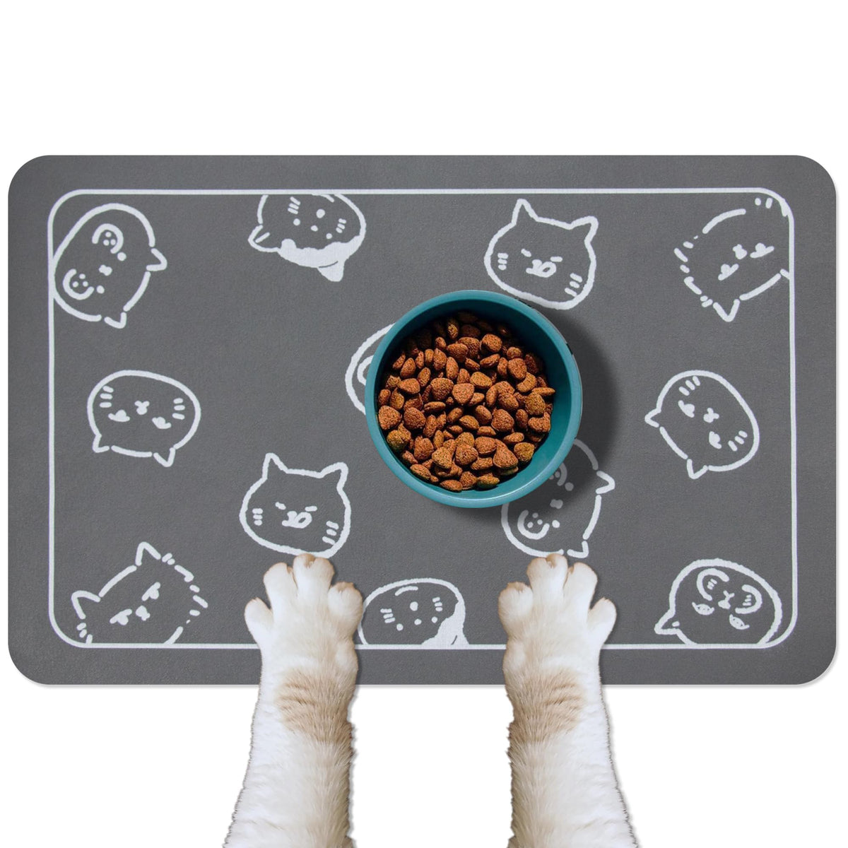YCT Cat Pet Food Mat - Non-Slip Bottom Absorbent Quick Dry Feeding Mat for Dogs and Cats - Pet Supplies, 11.8"x18.1" Gray