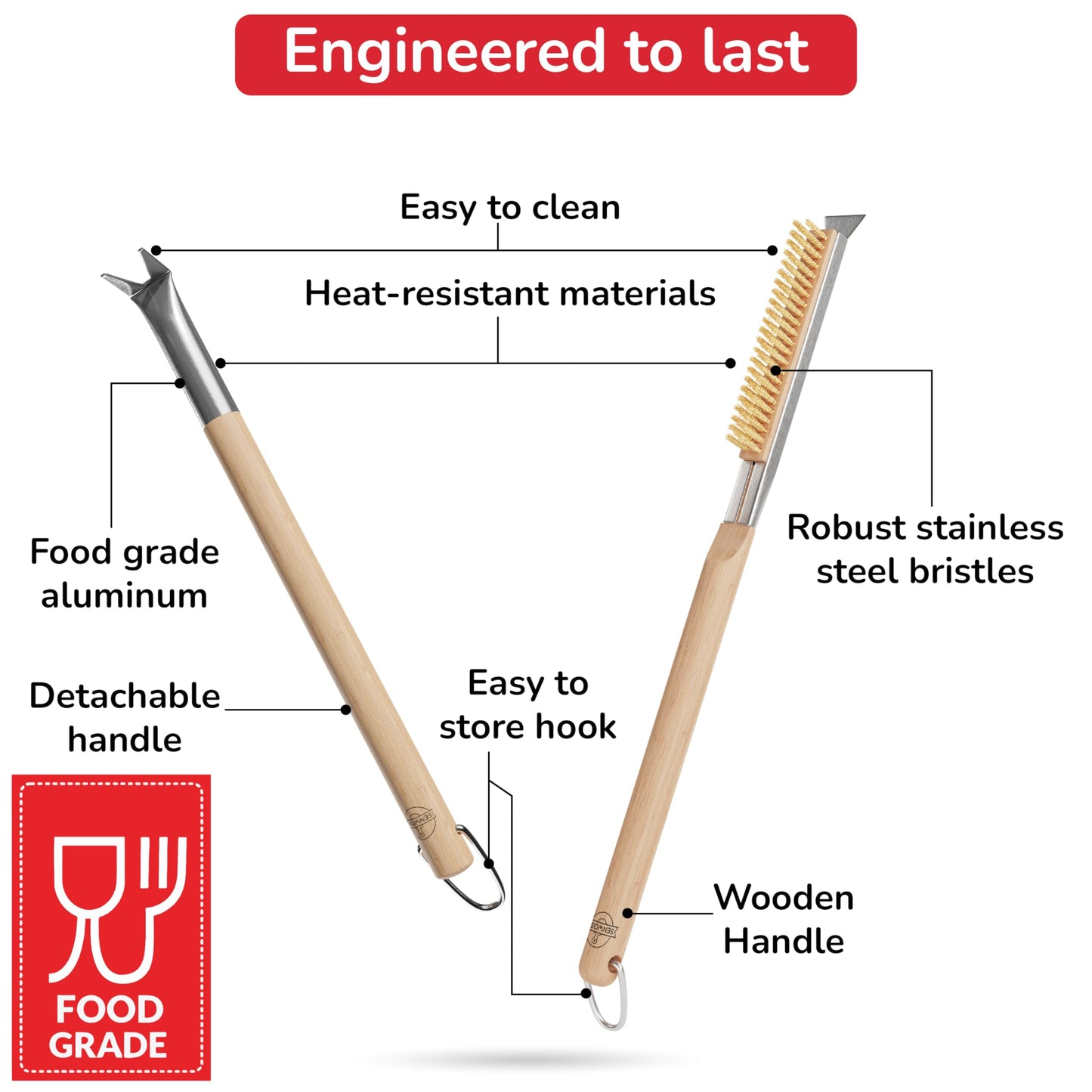 Senwosa Pizza Oven & Stone Brush with Scraper, Turning Fork & Bubble Popper Bundle - Essential Accessories & Tools for Any Pizza Oven