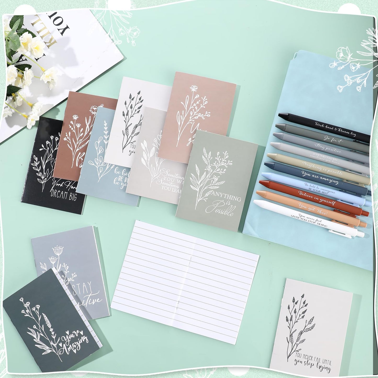 Affrolling 60 Pcs Inspirational Notebooks with Pen Bulk Motivational Mini Notepads Graduation Gift for Teacher Appreciation Gift for Employee Coworker Staff Secretary Assistant Nurse (Neutral Colors)