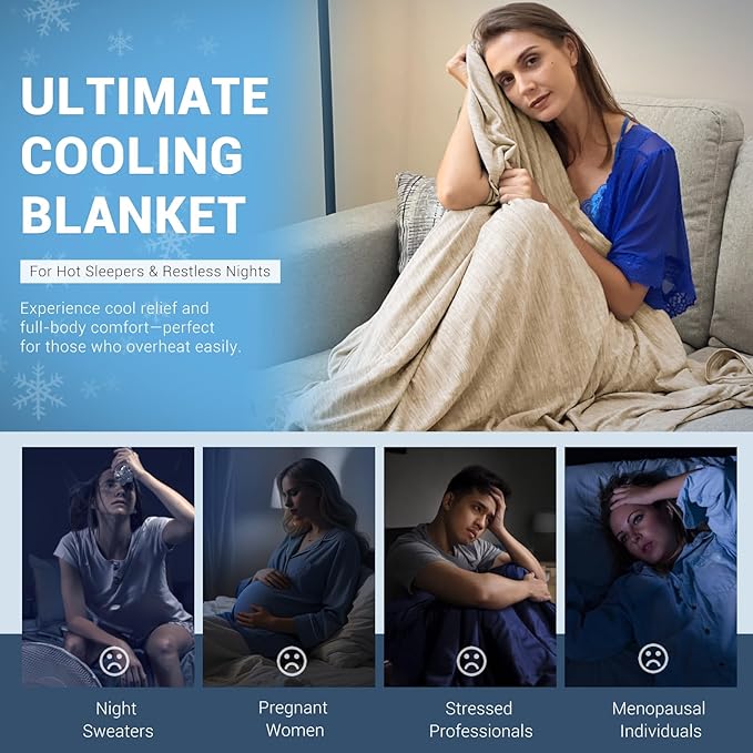Elegear Revolutionary Cooling Blanket Queen Size Absorbs Heat, Keep Adult/Children/Babies Cool on Warm Nights, Japanese Q-Max>0.4 Arc-Chill Cooling Fiber, Summer Blanket for Night Sweat - Beige,Adult