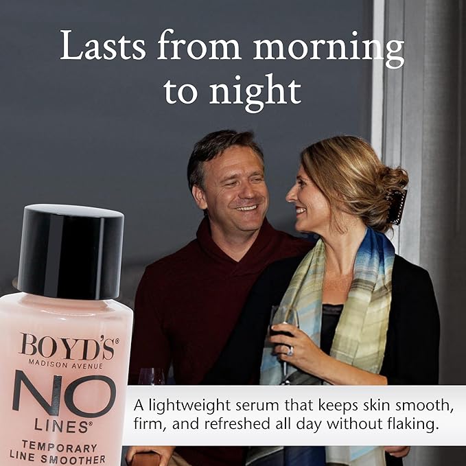 Boyd’s No Lines Temporary Wrinkle Remover - Skin Tightening Serum for Fine Lines, Instant Wrinkle Filler for Face, Forehead, Crow’s Feet, Under-Eye Bags, 0.5 fl oz
