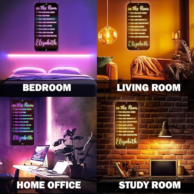 Custom Inspirational Diversity LED Light - Room Mirror - Name Light Up Sign for Wall - RGB Name Sign - Handmade Led Mirror for Bedroom