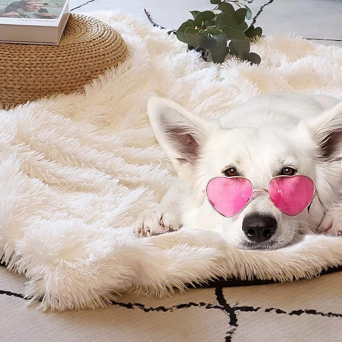 Tuddrom Decorative Extra Soft Faux Fur Blanket Queen Size 80"x90",Solid Reversible Fuzzy Fluffy Plush Fur Blanket for Couch Sofa Bed,Cream White