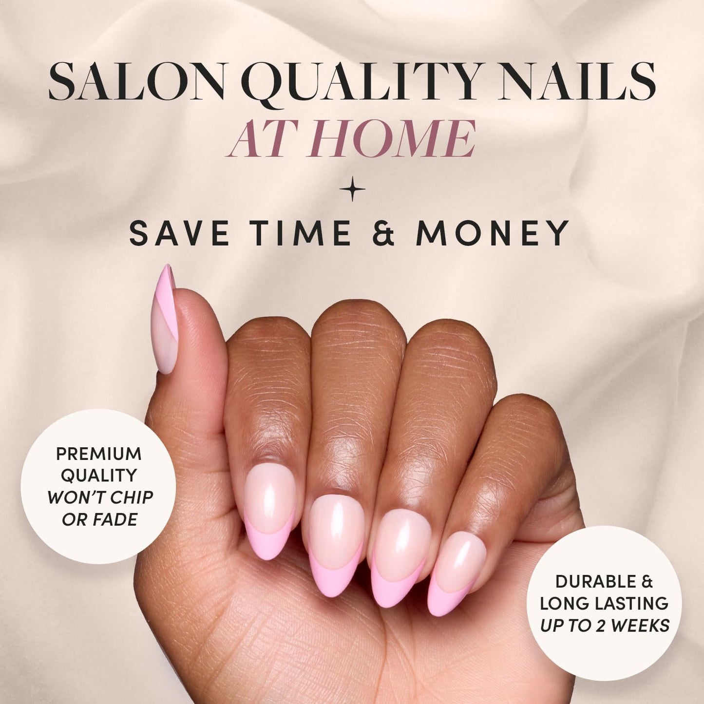 Glamnetic Press On Nails - Pink Macaron Spring Nails | Semi-Transparent Light Pink Pastel French Tip Short Almond Fake Nails in a Glossy Finish, Salon Quality | 15 Sizes - 30 Nail Kit