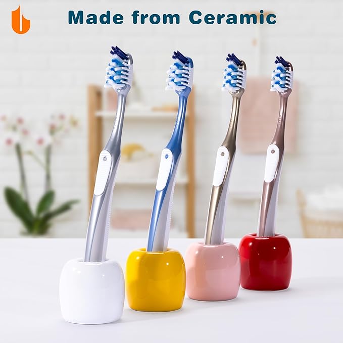 Urbanstrive Ceramic Toothbrush Holders for Bathrooms, Sleek Tooth Brush Holder Toothbrush Stand Tooth Brushing Holder, Portable Bathroom Accessories Organizer, Red, 1 Pack