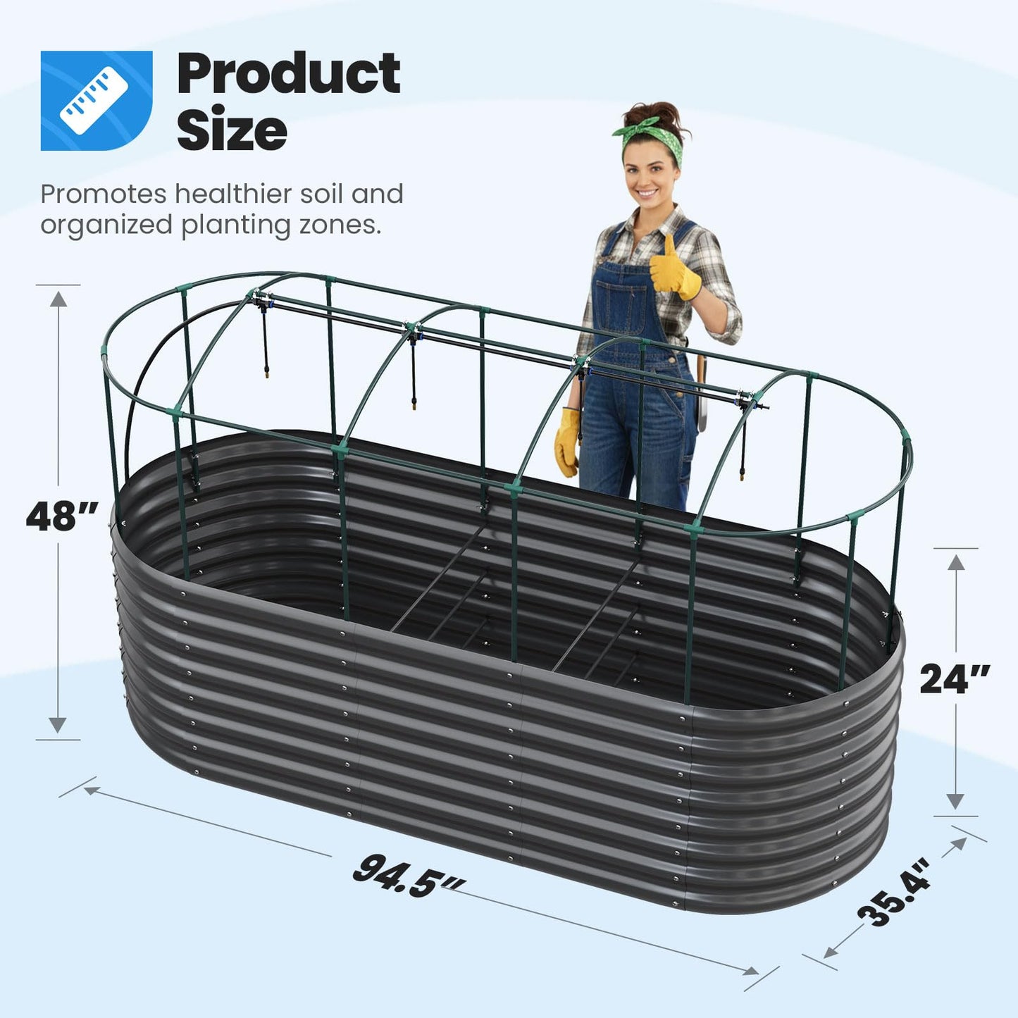 Quictent Galvanized Raised Garden Bed Kit with Self Watering System and Mesh Cover, Large Oval Metal Outdoor Planter Garden Boxes for Vegetables Herbs Flowers, 8x3x2Ft