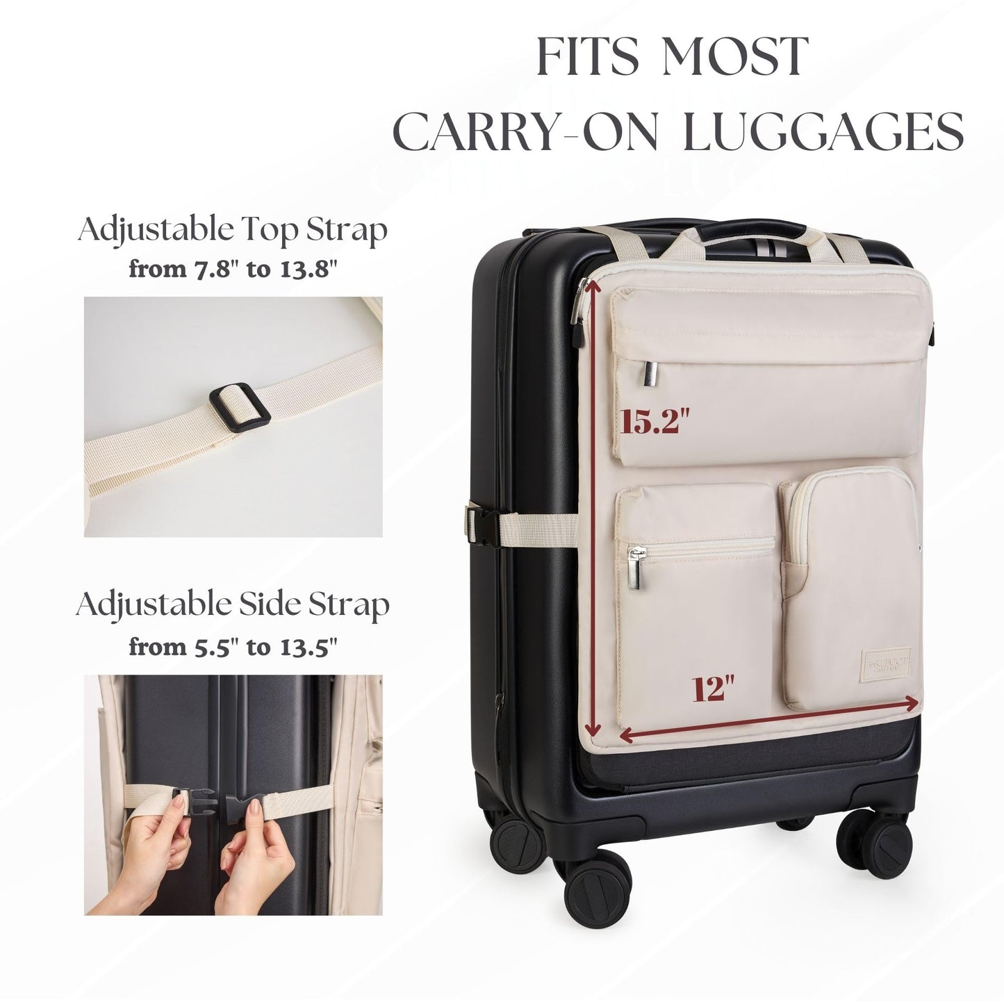 BAREFOOT CARIBOU Over Luggage Organizer for Carry On Bag or Suitcase with Storage Pockets, 16” Laptop Sleeve with Handle, Travel Accessories Bag Slide On Luggage Harness with Adjustable Straps (Ivory)