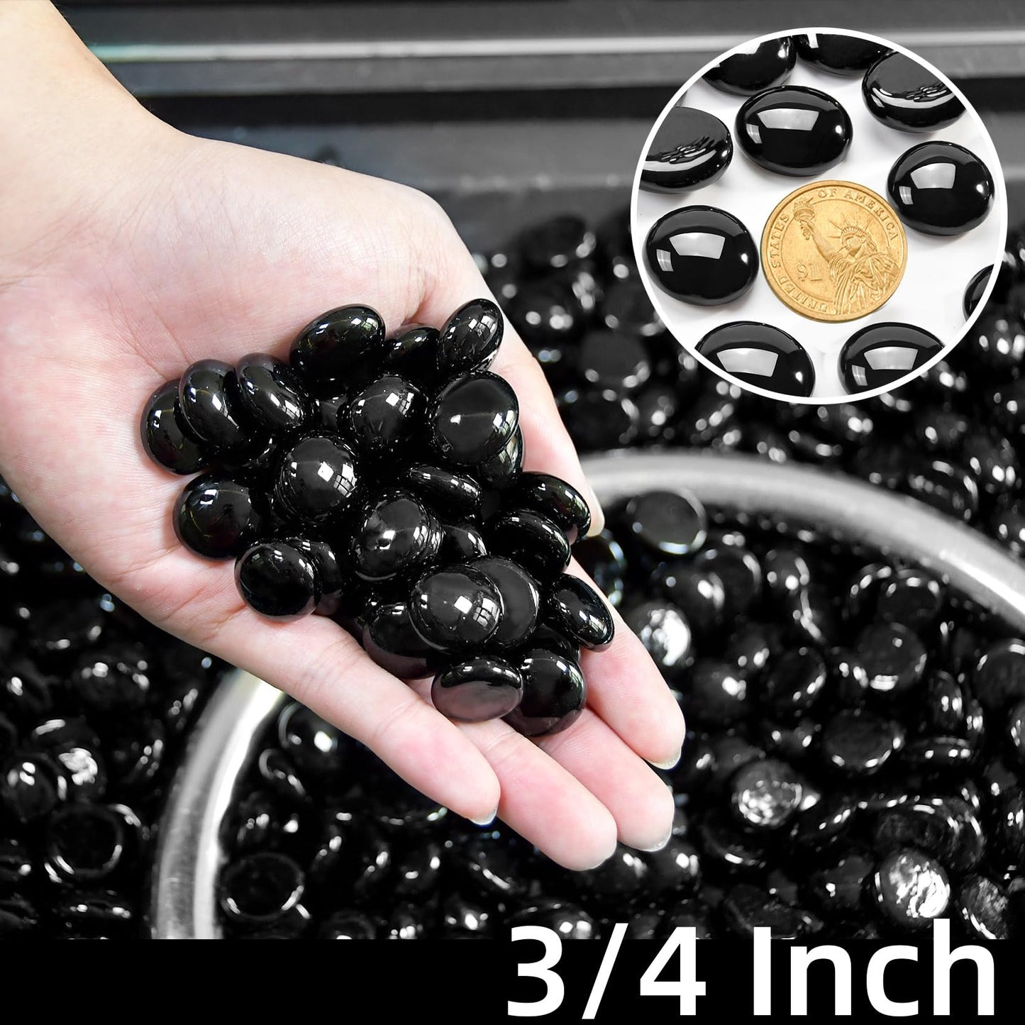 RUOJAS 10 Pounds Onyx Black Fire Glass Beads 3/4 Inch Firepit Gems for Fire Pit Table, Fireplaces, Fire Bowl, Garden Landscaping & DIY Crafts