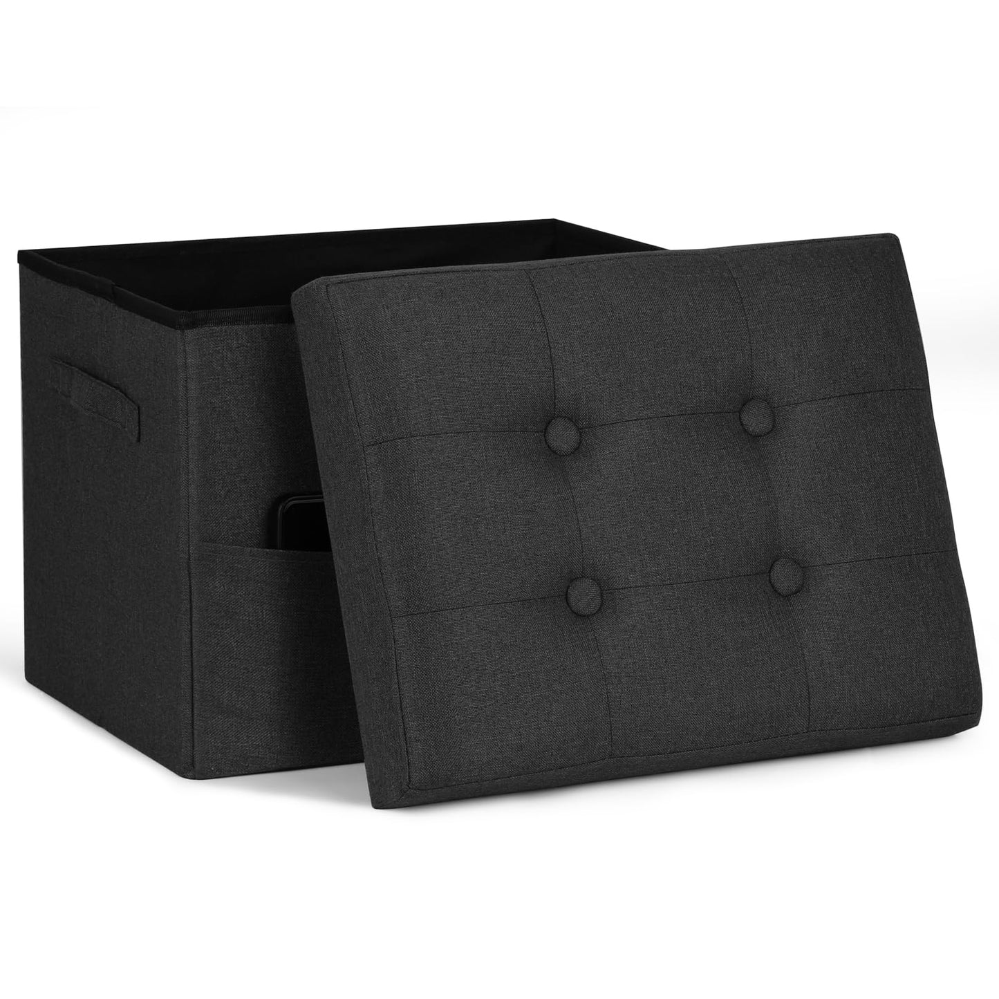 FaiPue Storage Ottoman Foot Rest with Thicker Foam Padded Seat. Small Bench with Storage. 350 lbs Linen Folding Footstool Bench for Living Room, Bedroom, Home Office. 17x13x13in, Gray Black
