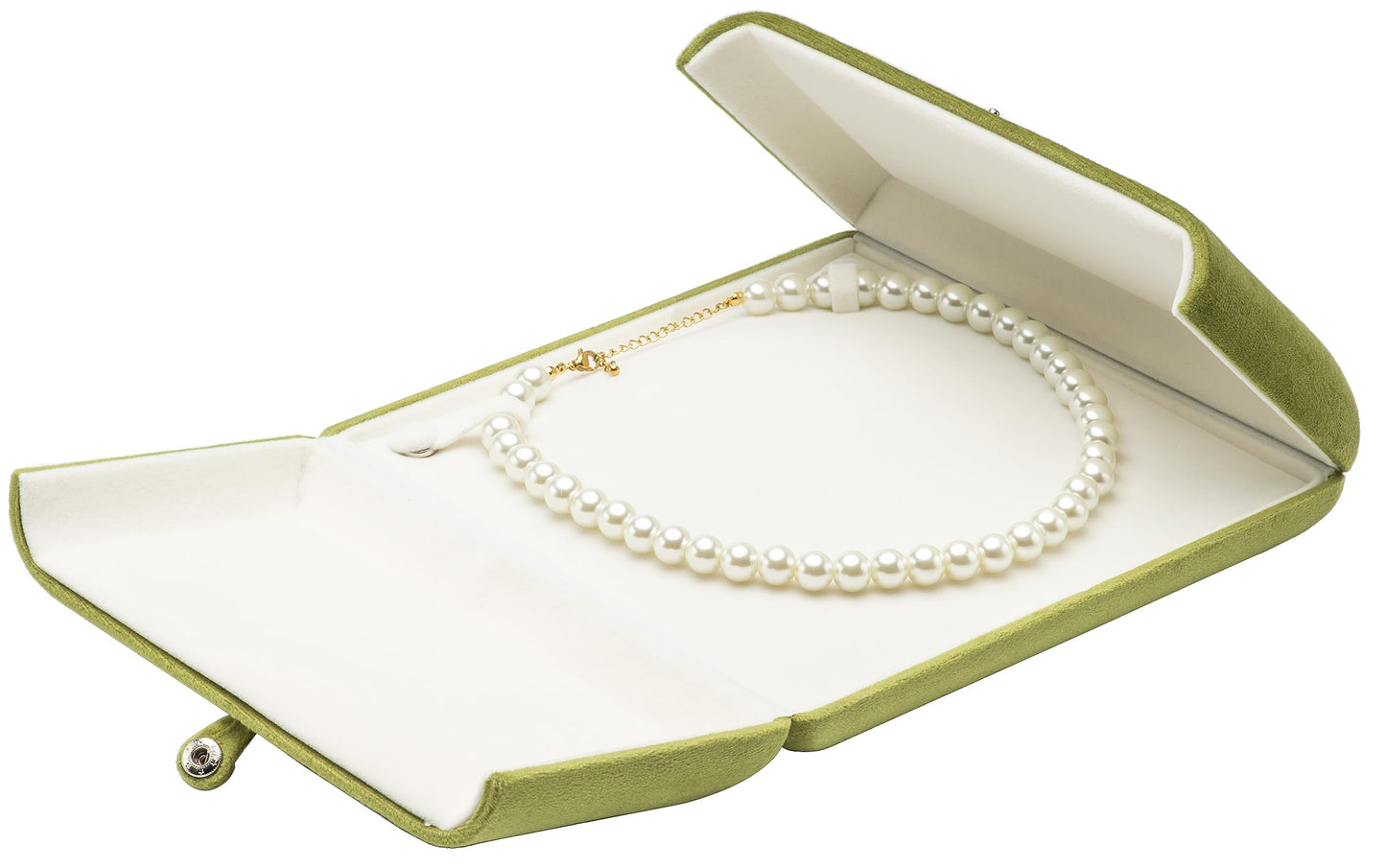 COWFEX Velvet Big Chunky Pearl Necklace Gift Box Showcase Jewelry Storage Case (Olive Green)