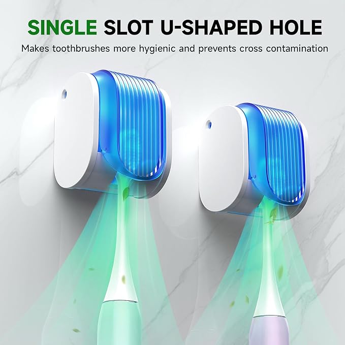 2 Pcs Toothbrush Holders Wall Mounted, Single Slot Design, Shower Self Adhesive Wall Mounted Toothbrush Holder with Cover, Waterproof and Dustproof, Suitable for Bathroom, Family, Travel (Blue)