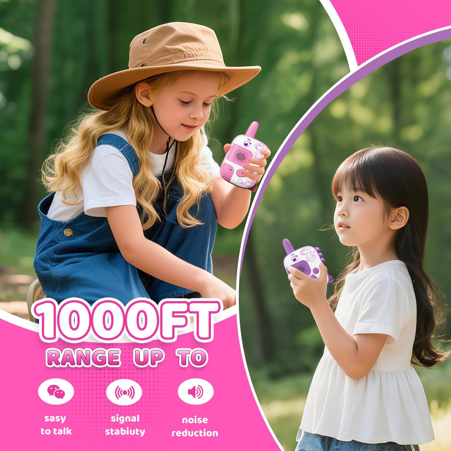 Walkie Talkies for Kids Ages 3-9 - 2 Pack Outdoor Adventure Toys with 1000ft Range,Unicorn Toys Birthday Gifts for 4 5 6 7 8 Year Old Girls Easter Gifts