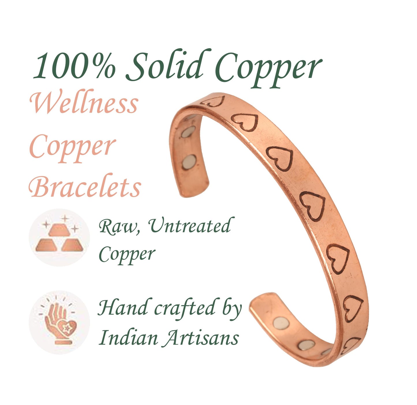 Touchstone - Symbolic Love Heart Shape - Copper magnetic bracelet Tibetan style. Hand forged with solid and high gauge pure copper.