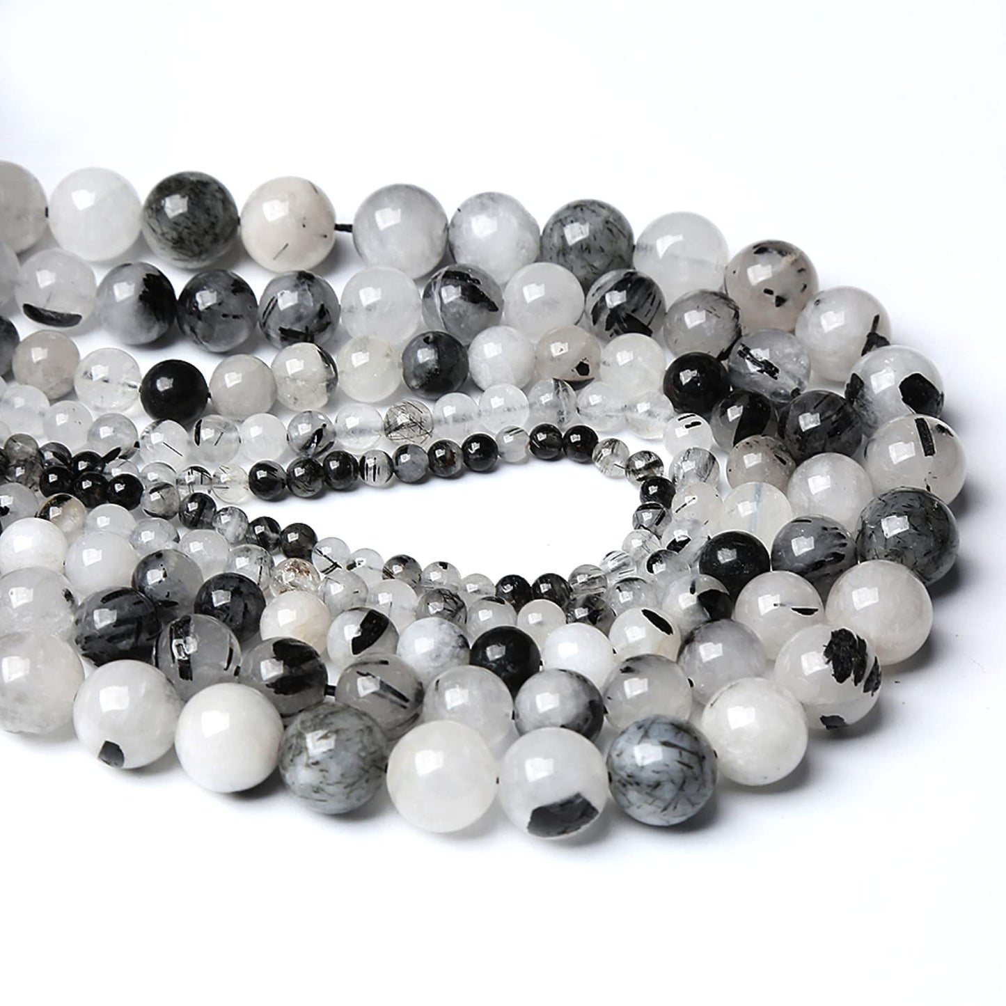 4MM 86PCS Natural Crystal Stone Black Rutile Quartz Gemstone 2A Grade Loose Beads for Jewelry Making DIY Bracelet Necklace Semi Precious Beads 1 Strand
