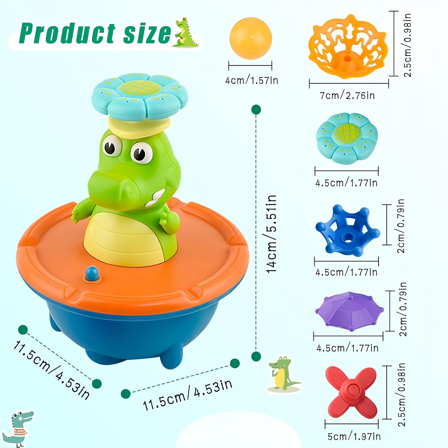 Bath Toys for Toddlers - Light Up Crocodile Fountain with 5 Spray Modes, ABS Plastic Bath Toy for Bathroom & Swimming Pool