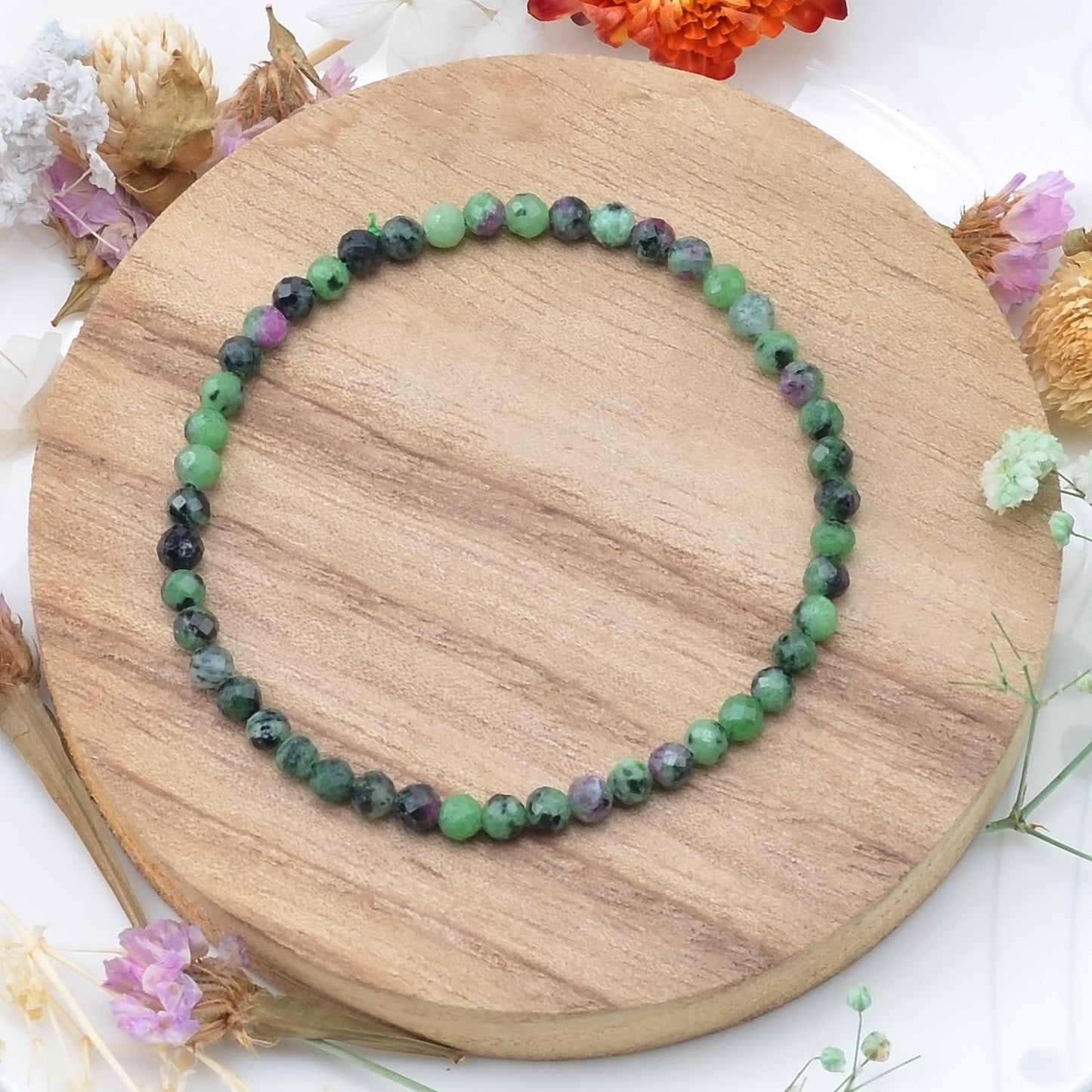 MASSIVE BEADS Natural Genuine Gemstone Beads Healing Crystal Chakra Reiki Jewelry Faceted Round Beads Bracelets (Ruby Zoisite, 3mm)