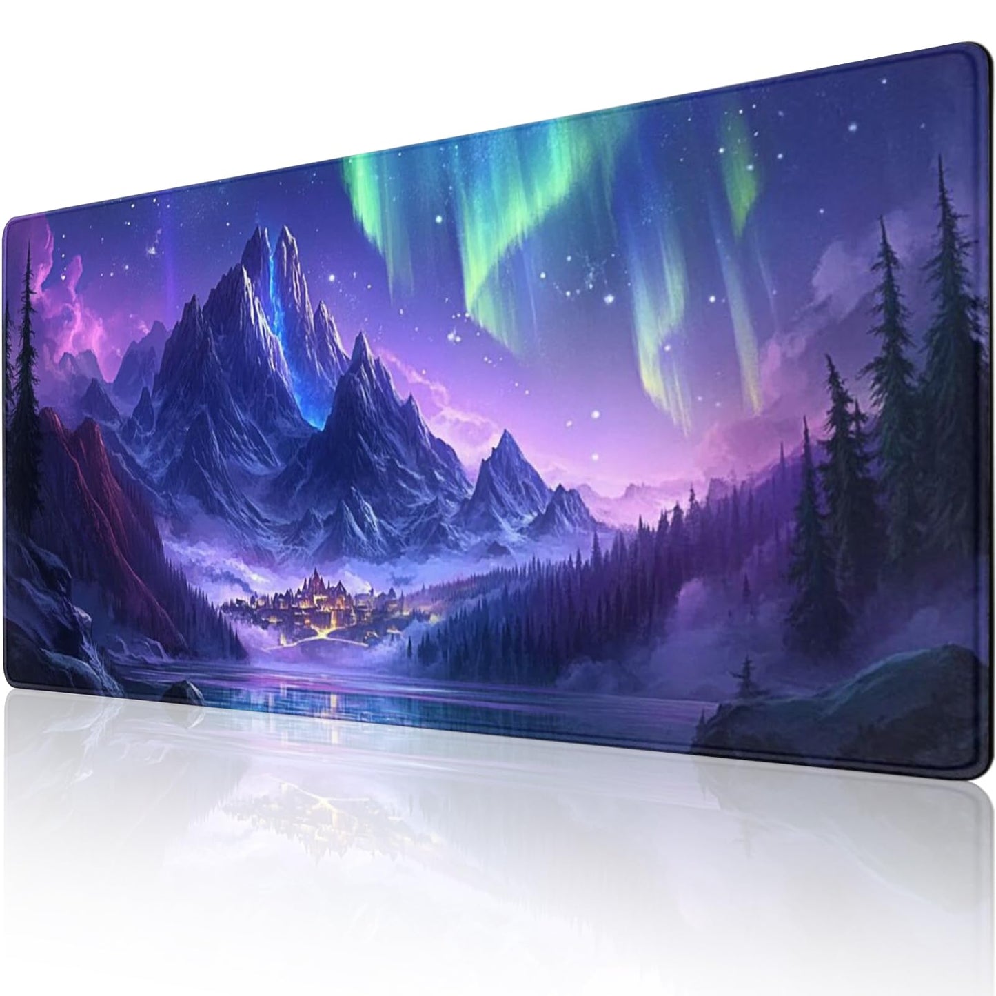 ZOCOZY Extended Mouse Pad Large Gaming Mouse Pads - Aurora Painting Northern Lights Mountains Stars Desk Pad Computer Desk Mat Non-Slip Mousepad for Game Players, Office, Study (48" x 24")