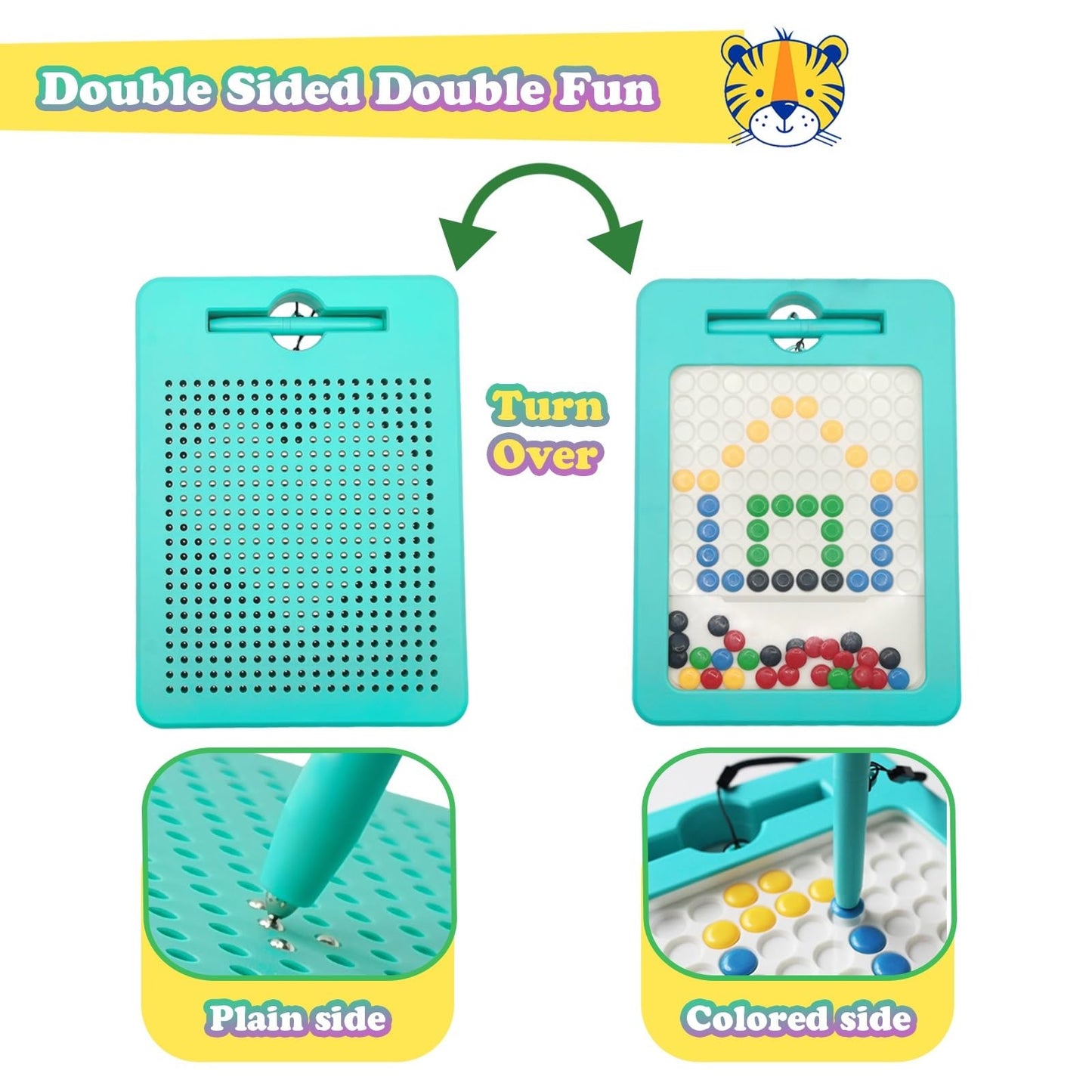 Svance 2-in-1 Double-Sided Magnetic Drawing Board for Kids & Toddlers Magnet Doodle Board with Beads, Magnetic Dot Art Toys, Road Trip Car Activities for Kids